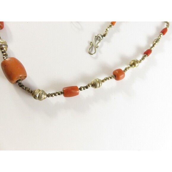 Antique Gold Vermeil Coral Necklace, Silver Faceted Beads, 20.5", Handmade - Picture 6 of 9